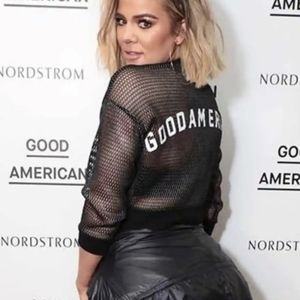 Good American Khloe Kardashian Mesh Pullover Branded Logo Sweatshirt